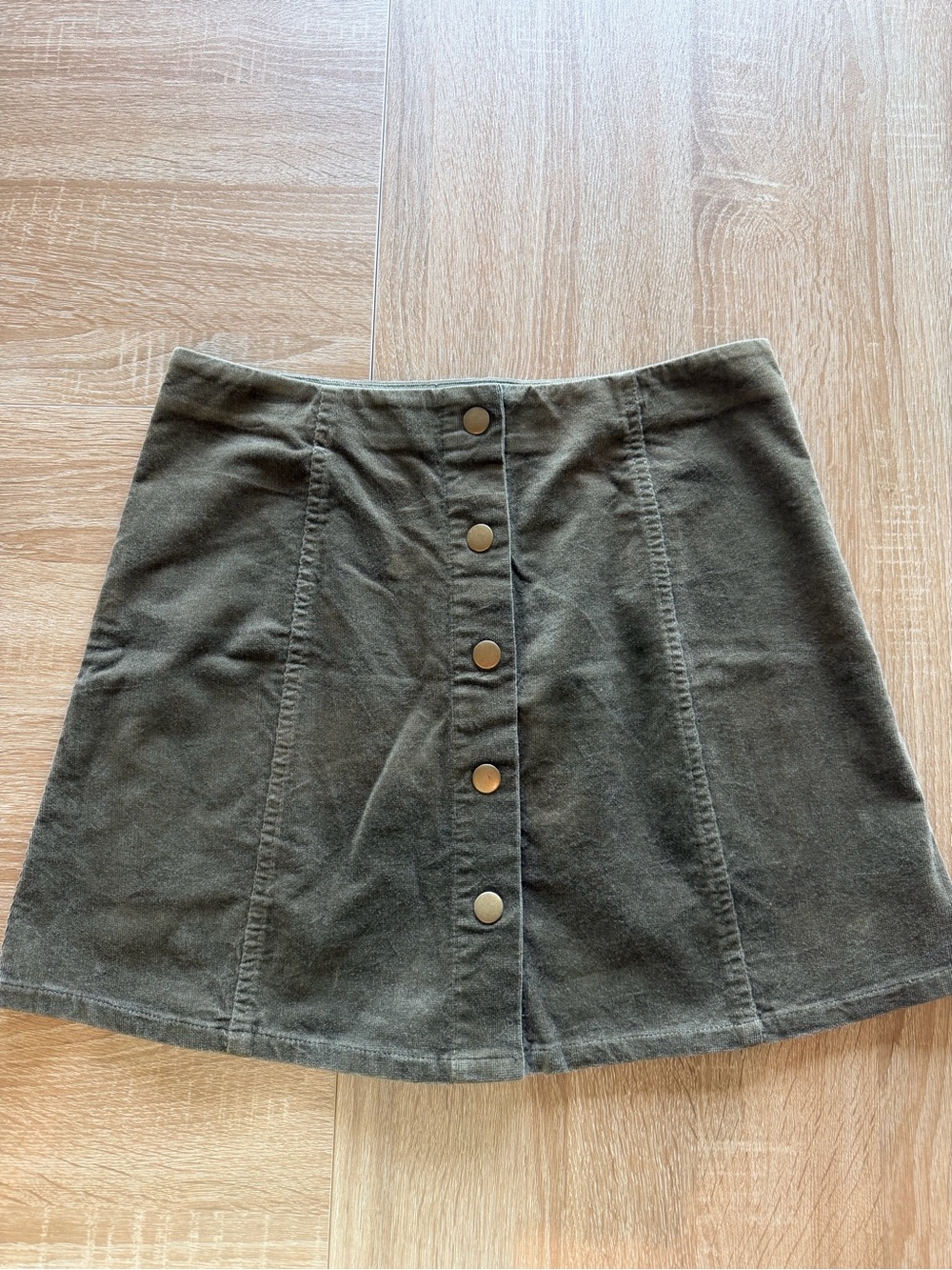 Sans Souci Olive Green Button-Front A-Line Mini Skirt